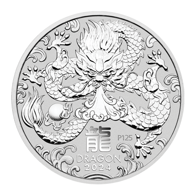 A picture of a 1 kg Australian Silver Lunar Dragon Coin (2024)